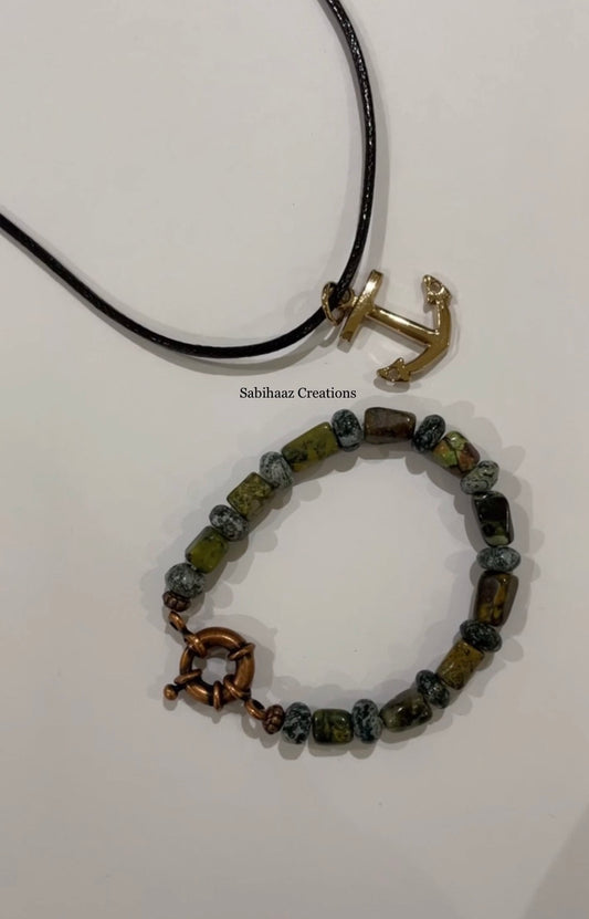 Stone Bracelet & Anchor Pendant