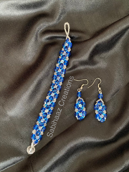 Blue Crystals Bracelet & Earrings